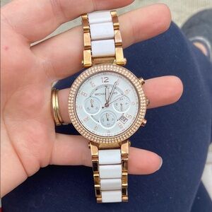 Michael Kors Women's Rose  Gold and White Watch